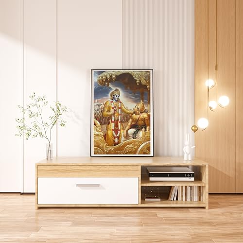 Image of Krishna Poster | Shri Krishna Ran Bhumi Poster | Shree Krishna with Arjun Mahabharat Geeta Gyan | Divine Artwork for Home, Temple, & Meditation Spaces | 350GSM Paper (A4 (29.7L x 21W), Shree Krishna)