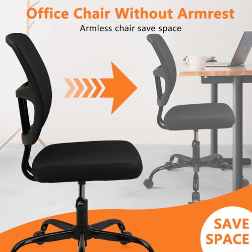Image of CLATINA Armless Home Office Chair, Small Ergonomic Mesh Back Desk Chair with Lumbar Support and Wheels, Adjustable Height 360 Swivel Rolling Computer Task Chair for Conference Waiting, Black