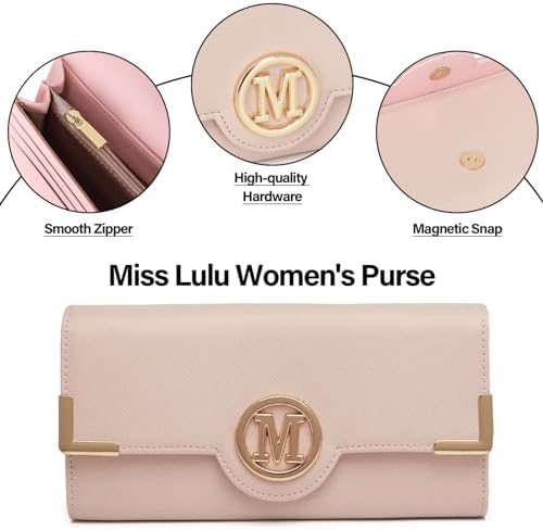 Miss Lulu Purses for Women Long Wallet Ladies Zipper Pocket Multiple Card Slots PU Leather with Metal Buckle