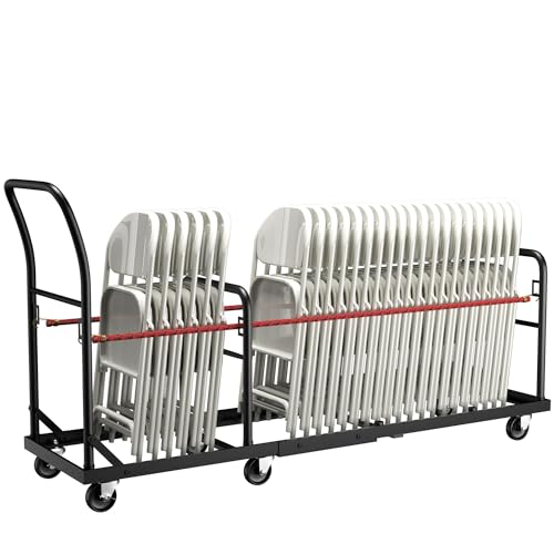 Folding Chair Cart with Wheels Heavy Duty 500 LBS Capacity, Rolling Chair Dolly for 50 Chairs w/Dual Handles & Anti-Fall Design, Commercial Cart for Events, Church, Conference, Weddings