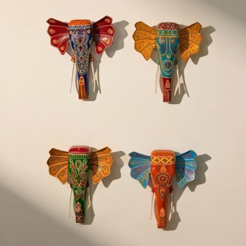 Image of ATRANGI STUDIO Handpainted Wooden Elephant Wall Decor | Ethnic Wooden Wall Art | Symbol of Strength & Wisdom | Wall Hanging for Home, Corridor & Balcony | Ready to Hang | 11 Inch, Multicolor