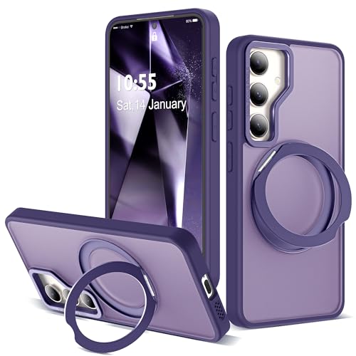 Image of Compatible with Samsung Galaxy S24 Plus Case with 360Rotatable Magnetic Ring Stand Compatible with Mag-Safe Military Protection Matte Translucent Phone Case for Galaxy S24+,Dark Purple