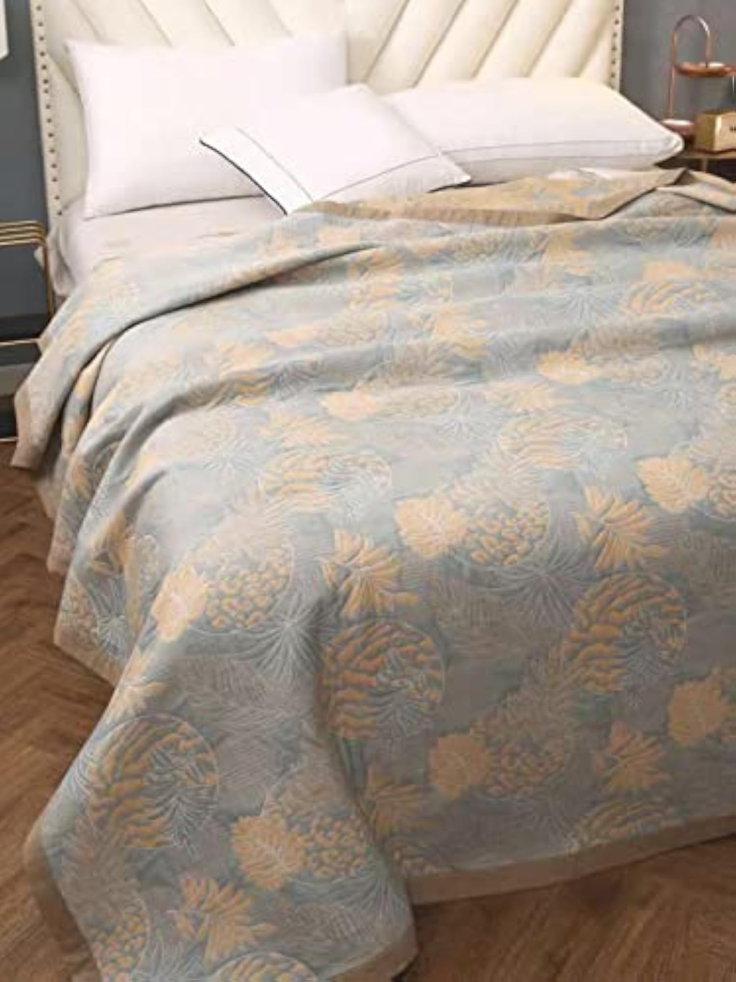 Abstract Floral Weave Yellow and Grey Bedspread