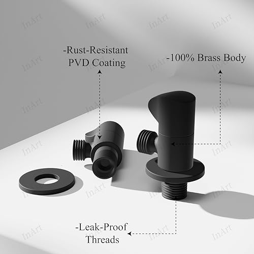 Image of InArt Heavy-Duty Brass Angle Valve for Bathroom & Kitchen | Leakproof 1-Way Angle Stop Cock with Wall Flange | Black Matte - 5 Year Warranty