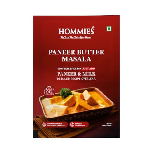 Image of Hommies Dhaba Style Paneer Butter Masala Curry Spice Mix (Pack of 4) | Ready to Cook in 15 mins | Just Add Paneer and Milk | Shahi Paneer Butter Masala Spice Mix | Serves 4 | Made with Cashew Nuts | No Preservatives | 200 gm (50 gm each)