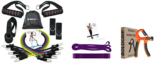 Image of Boldfit Resistance Band Set, Multicolor, L & Heavy Resistance Band for Exercise & Stretching & Hand Grip 10kg to 60kg Adjustable Strengthener, Hand Gripper for Gym Workout & Home Use (Orange)