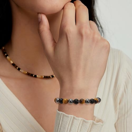 BOMAIL 9 PCS Healing Crystal Bracelets for Women 8 MM Natural Stone Beaded Bracelet Protection Anxiety Spiritual Stretch Bracelet for Women Men4