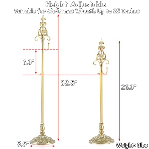 Wreath Stands for Display, Metal Wreath Holder Stand, Standing Wreath Hanger with Wrought Iron Base, Adjustable Tabletop Display Stand for Christmas and New Year Wreath, Wedding Party Decor, Gold by YiLifebes - Image 3