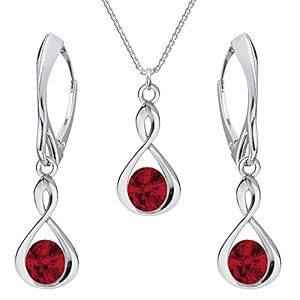 925 sterling zilveren sieradenset met kristallen van Swarovski® – Infinity – Infinity – Infinity – Light Siam – oorbellen voor vrouwen – halsketting met hanger – sieraden voor dames met geschenkdoos