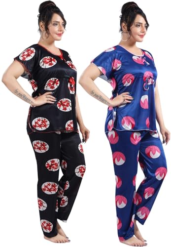 Image of Fabme Women's Satin Plain Kaftan Top & Pyjama Set
