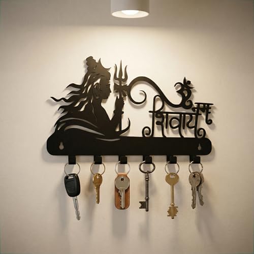 Image of Ventuos Metal Wall Mounted Key Holder with 6 Hooks, Om Namah Shivay Design, Key Organizer for Home Office Bedroom Entryway
