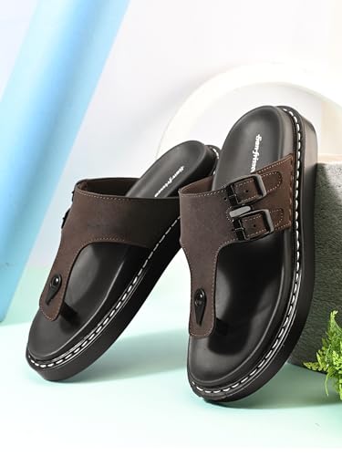 Image of San Frissco Men's Sandals with Round Toe | Perfect Fit for Summer and Rainy Season Anti-Slippery with PU Footbed Easy to Walk Slipper, Chappal | Stylish Casual Comfortable Floaters for Men