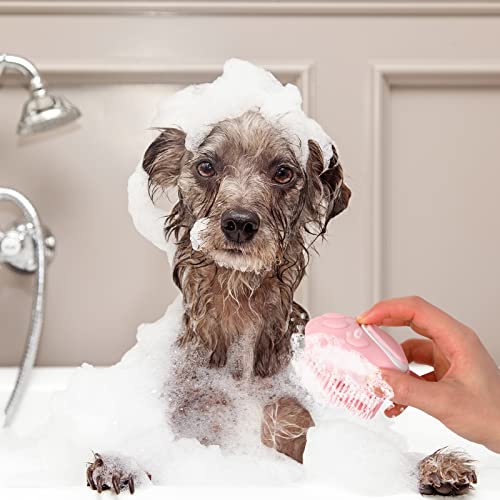 Whaline 2 Pack Pet Bath Brush With Shampoo Dispenser Pink Blue Paw Shaped Dog Grooming Brush Soft Silicone Massage Brush Pet Shower Brush For Short Long Hair Dogs And Cats #TOP5