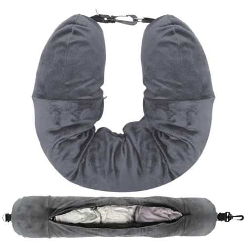 DULFAX Cuscino da Viaggio Riempibile Cuscino da Viaggio Aereo Multifunzionale a Forma di Uin Auto o in Aereo, Grigio
