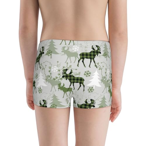Boys' Cotton Boxer Brief Soft Underwear-Green Plaid Moose Tree3