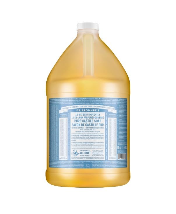 Dr. Bronners 18-IN-1 Naturseife – Baby Mild ohne Duft – Organic Flüssigseife – Duschgel, Handseife, Shampoo – Mit Bio Ölen – Fair Trade – 3.800 ml