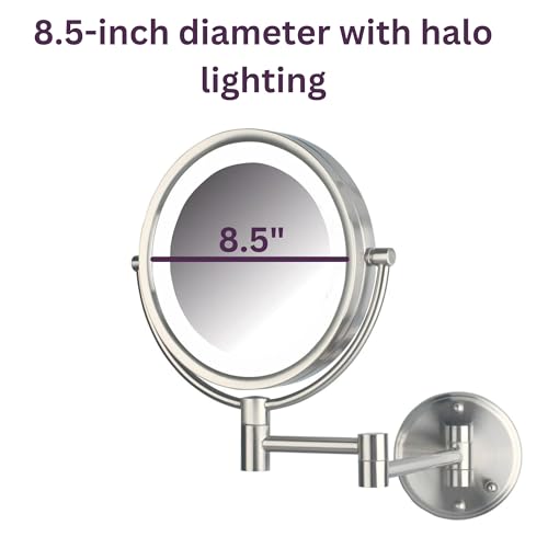 JERDON Nickel Lighted Wall-Mounted Makeup Mirror with 8X Magnification - Model HL88NL
