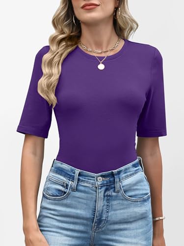 Image of ANRABESS Womens Half Sleeve Tops Crewneck Shirts Basic Fit Work Tee