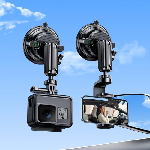 DICMKY(ディムキー) 吸盤マウント GoProカメラ携帯電話ホルダー用 回転可能 手ブレ防止吸盤カメラマウント 車用 フロントガラス吸盤マウント GoPro Hero 12/11/10/9 Insta360 X3 DJI アクションカメラ用の商品画像（Amazon）