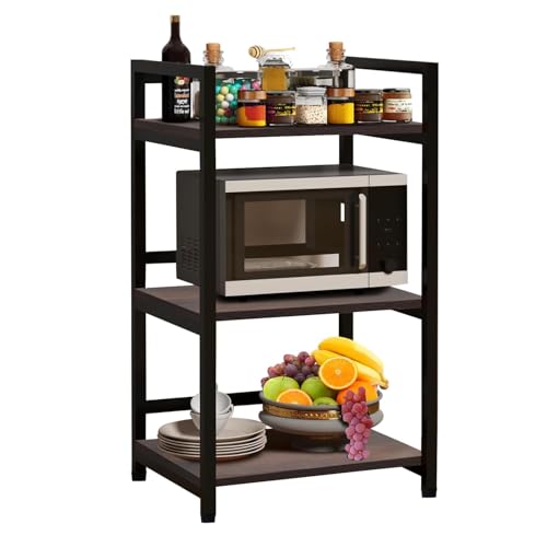 Image of wow craft 3-Tier Multifunctional Rack | Kitchen Storage Shelf, Microwave Stand, Cosmetic Shelf Rack | Floor Mount Kitchen Shelves with Black Pipe Design | Crafted with Engineered Wood & Metal