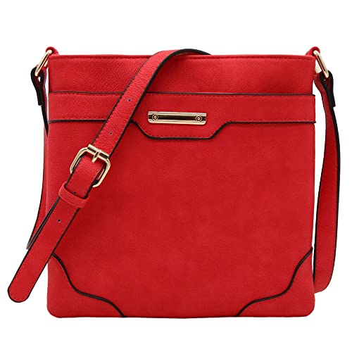 Women's Medium Size Solid Modern Classic Crossbody Bag with Gold Plate (Coral)