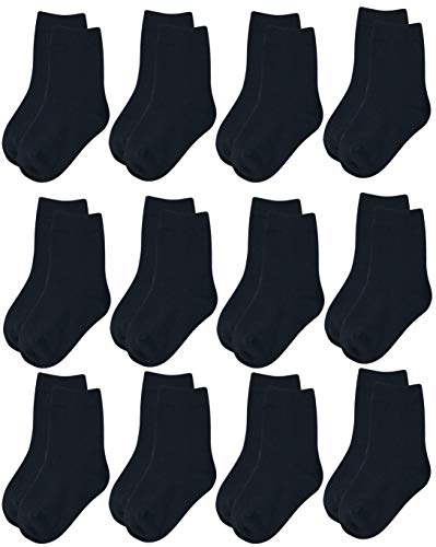 RATIVE 12-Pack Cotton Crew Socks for Unisex Baby Infant Toddler Kids Boys Girls(18-36 Months,12-pairs/black)