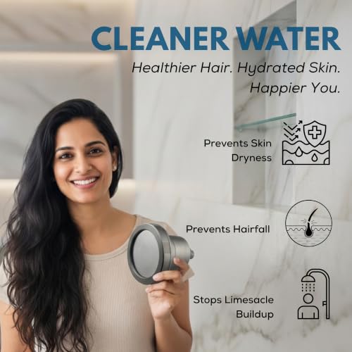 Image of Life Harbor 15-Stage Hard Water Shower Filter | Reduces Hair Fall, Dry Skin & Dandruff | KDF-55 + Activated Carbon + FOF Scale Inhibitor | 2X Active Filtration Media (Shower LUXE: Brushed Grey)