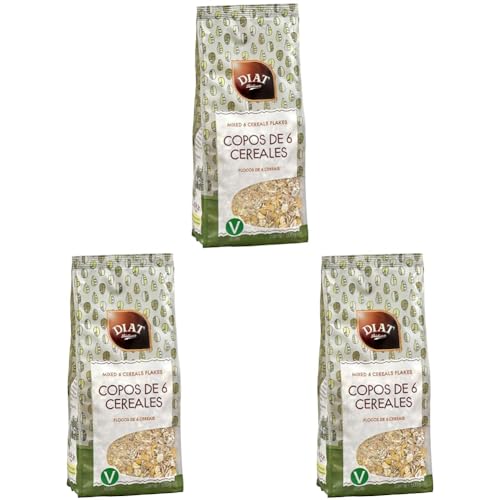 DIAT Radisson - Copos de 6 Cereales | Sin Azúcar Añadido | Alto contenido en Fibra | Copos de Trigo, Avena, Centeno, Cebada, Maíz y Arroz | Copos de Cereales sin Azúcar (Paquete de 3)