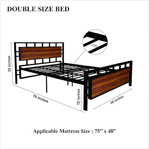 Image of TEKAVO IronOak Double Size Bed | Heavy Duty Iron Bed | Metal and Wood Frame| Modern Bedroom Furniture | Sturdy & Rustproof | Easy Assembly | Rustic Design | Durable & Stylish |