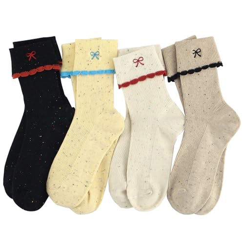 Image of Women's Cute Crew Socks, Casual Athletic Cotton Bowknot Cherry Calf Novelty Socks for Women