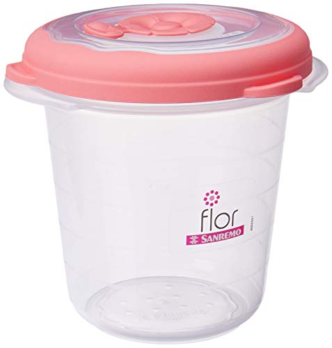 Pote Plástico Redondo de 480ml, Polipropileno e Elastômero TPE, Cor Transparente/Açaí, Linha Flor, S
