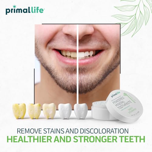 Image of Primal Life Organics - Dirty Mouth Toothpowder, Tooth Cleaning Powder, Flavored Essential Oils with Natural Kaolin & Bentonite Clay, Good for 200+ Brushings, Organic, Vegan (Sweet Spearmint, 1 oz)