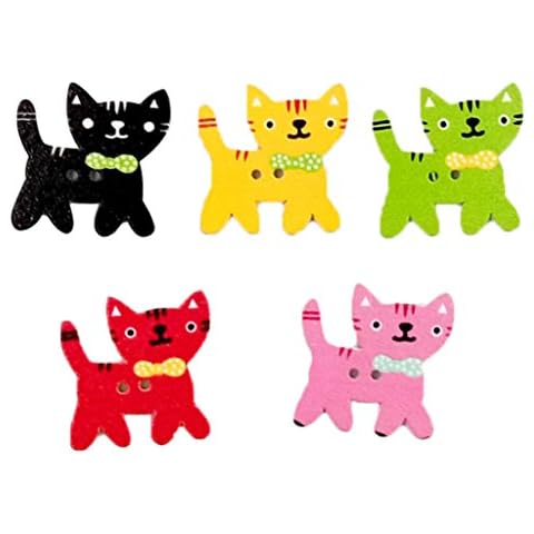 Acamifashion 50Pcs Cute Cat Kitten 2 Holes Wood Sewing Button Scrapbooking Decor Cover