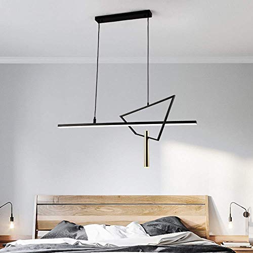 Chandelier LED noir et or à lignes géométriques pour salle à manger