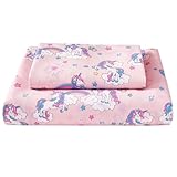 Softan Kids Bed Sheet Set, Full Size Microfiber Fitted Sheet, Breathable & Silky Soft Feeling Sheet Set 4 PCs Pink Unicorn Full Bed Sheet
