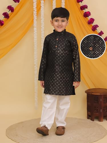 Image of AJ DEZINES Boys Cotton Full Sleeve Printed Kurta Pajama Set for Kids - Ethnic wear | Special Occasion & Traditional Outfit |Boys Kurta Pyjama Set - Regular Fit