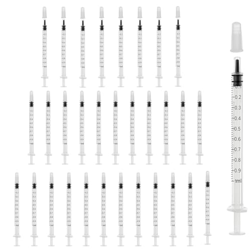 Image of 30 Pack 1ml/cc Syringe with Cap, Small Plastic Syringes without Needle, Individually Wrapped, for Liquid Oral Measurement, Scientific Lab, Colostrum Collect, Feeding Pet, Watering