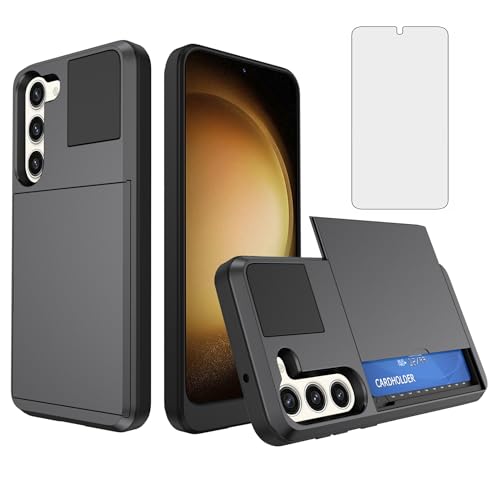 Asuwish Phone Case for Samsung Galaxy S23 Plus S23+ 5G with Screen Protector Cover and Card Holder Hybrid Full Body Protective Shockproof Cel S23plus 23S + S 23 23+ SM-S916U 6.6 inch Women Men Grey