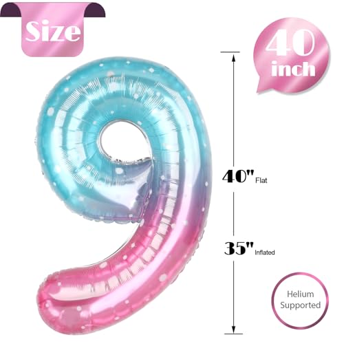 Image of Starry Sky Number 9 Balloon 40 Inch, 9th Birthday Party Decorations, Giant 9 Foil Balloon for Party Supplies