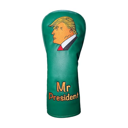 Mr. President Trump Golf Club Driver Head Cover - Durable PU Funny Premium Leather White/Green (Green Driver)