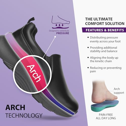 هاوكويل حذاء ممرضة مريح سهل الارتداء مع دعم قوس القدم للنساء، خفيف الوزن ومقاوم للانزلاق، مصنوع من مواد صناعية، لون اسود، مقاس 38 EU