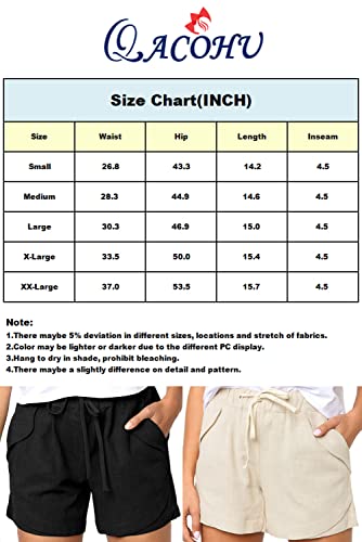 Qacohu Womens Casual Shorts Comfy Elastic Waist Drawstring Pocket Shorts Pants Beige M Womens Linen Shorts #TOP6