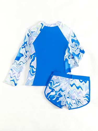 Image of SEGT Girl's Floral Long Sleeve Rash Guard with Bikini Bottom 2 Piece Swimsuit Set