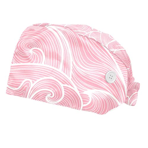 Chapeau de travail mixte rose motif vagues casquette cuisine et industrie