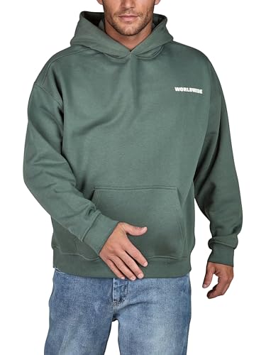 riverso Bluza męska Oversize z nadrukiem na plecach RIVDave z kapturem, rozm. S M L XL XXL, kolor: czarny, biały, zielony, niebieski, zielony (Forest Green), S