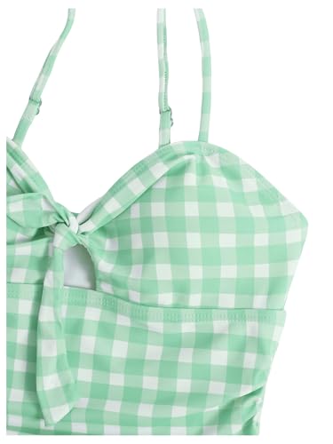 Image of Floerns Girl's Gingham Print Ruched Cut Out Knot Front One Piece Swimsuit
