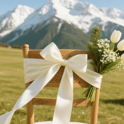 Image of Ivory Satin Ribbon 3 inch X 15 Yards Polyester Ribbon for Gift Wrapping Very Suitable for Weddings Party Hair Bow Invitation Decorations and More