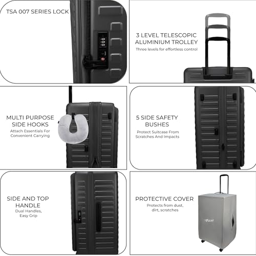 Image of F Gear Windsor Large 76cm German Makrolon Polycarbonate|Japanese Hinomoto Wheel|Front-Opening Trunk-Style Hard Luggage|Check-in Suitcase Travel|Laptop sleeve, Expandable, Anti-Theft Zipper| Steel Grey