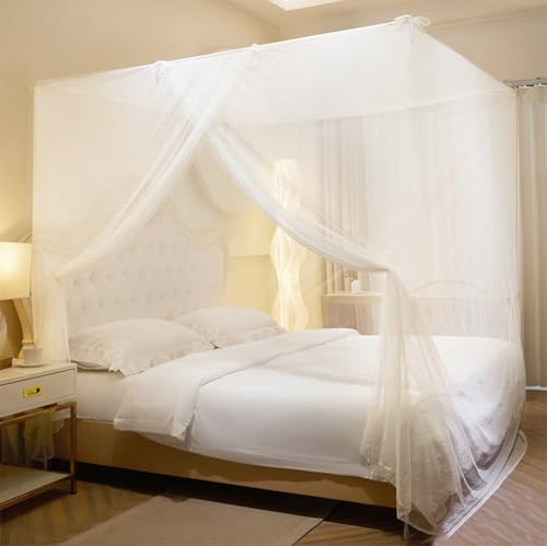 BUZIFU Moustiquaire de Lit 200x200x220cm Moustiquaire Carrée Ciel de Lit 1 Places Moustiquaires Grand Lits Moustiquaires Baldaquin Intérieur et Extérieur...