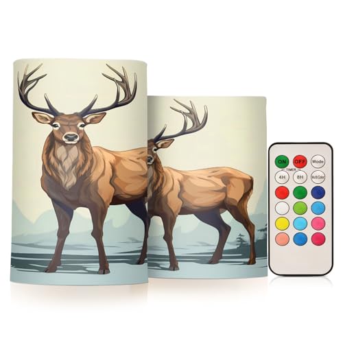 ALAZA Reindeer (18) Flickering Flameless Candles Battery Operated with Remote Timer,Tea Light Candles LED Pillar Votive Candles Set of 2 for Outdoor Indoor Decorations